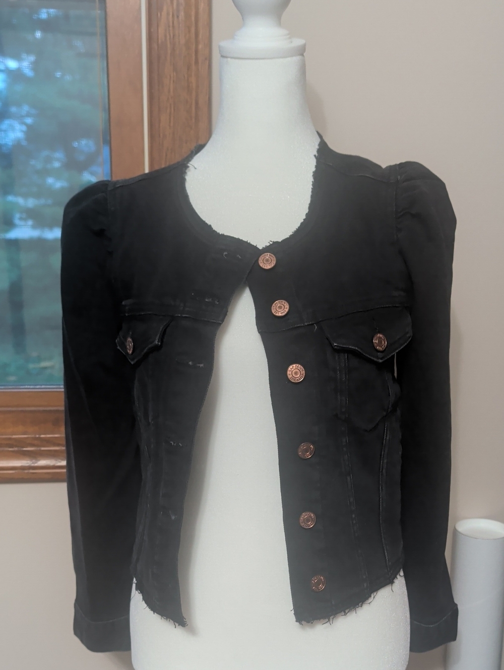GAP Black Cropped Jean Jacket with Copper Buttons
